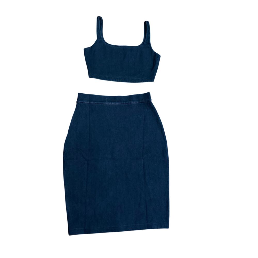 New Susana Monaco denim crop top skirt set sz M - Picture 6 of 7